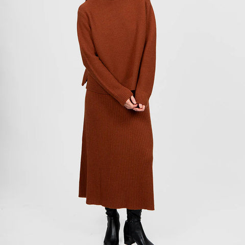Bridge & Lord - Panelled Flared Knit Skirt-Cognac