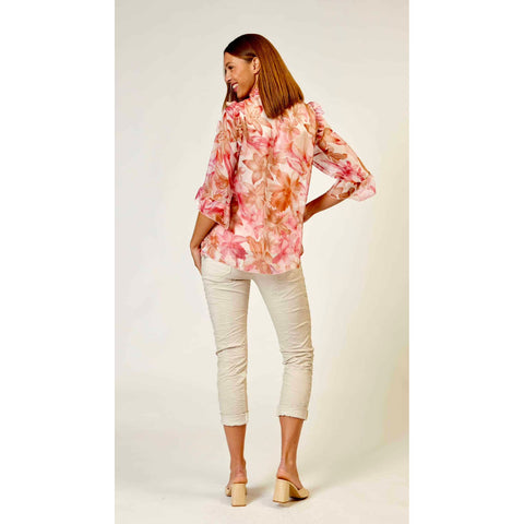 La Strada - Chiffon Frilled Collar Top Blush Orchid Floral