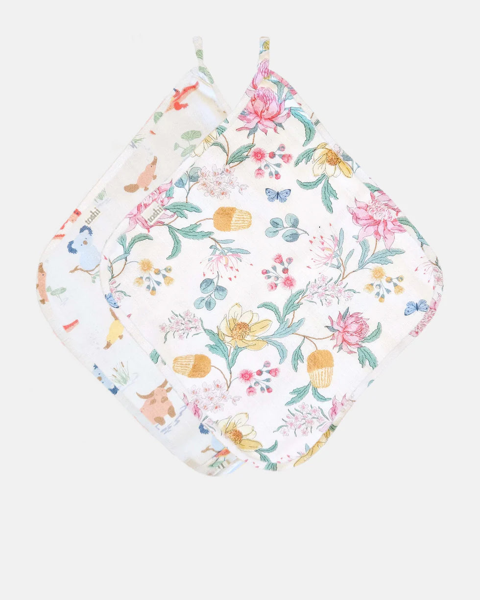 Toshi - Baby Washcloth Muslin (2 pieces) - Waratah Dawn