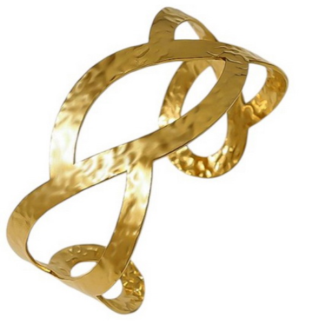 Sun Accessories - Beaten Pleated Open Bangle-Gold