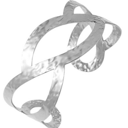 Sun Accessories - Beaten Pleated Open Bangle-Silver