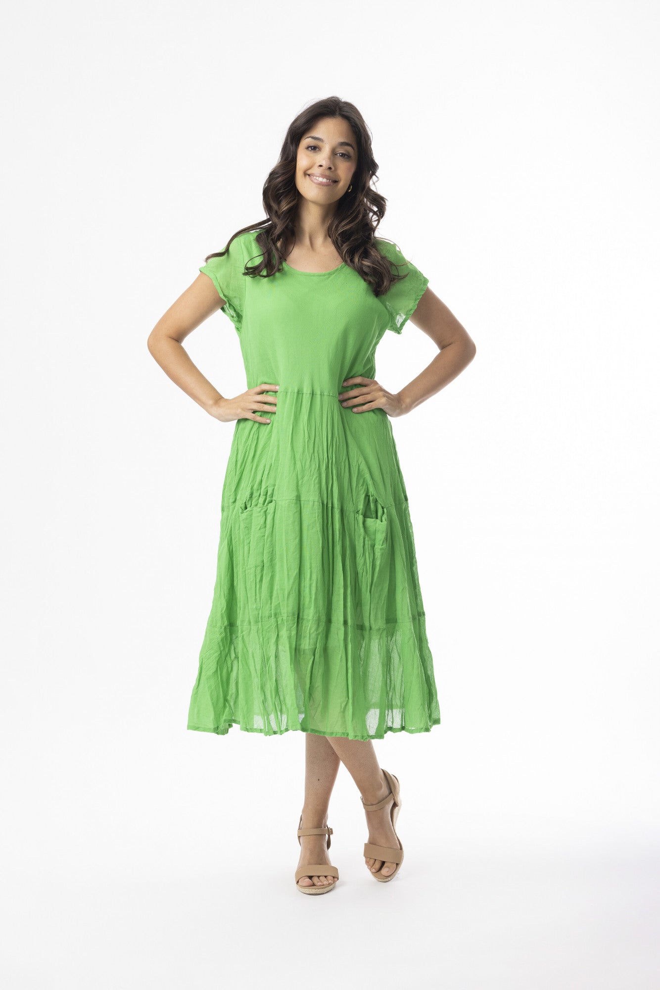 Orientique - Essentials Cotton Bias Dress with Pockets-Green