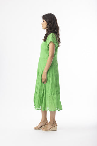 Orientique - Essentials Cotton Bias Dress with Pockets-Green