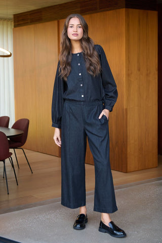 Naturals by O&J - Bikie Wide Crop Linen Pant-Charcoal