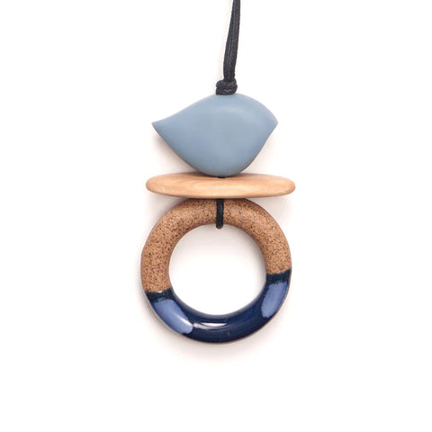 Rare Rabbit - Birdie on Ceramic Ring Necklace-Sky/Royal