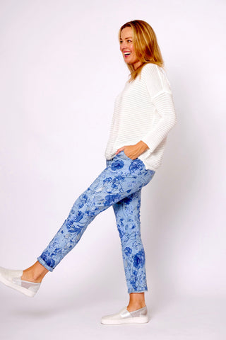 La Strada - Floral Print Pants - Blue Floral