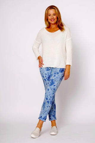 La Strada - Floral Print Pants - Blue Floral