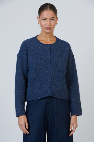 O&J - Fluffy Button Detail Knit Cardi-Bluestone