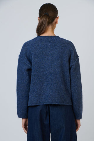 O&J - Fluffy Button Detail Knit Cardi-Bluestone
