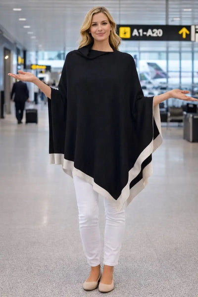 Zura - Border Poncho-Black/ Grey