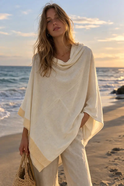 Zura - Border Poncho-Cream/ Beige
