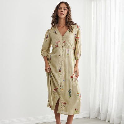 Caju - Bouquet Print Button Through Dress - Pistachio