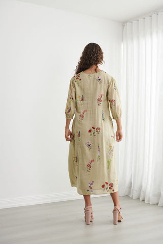 Caju - Bouquet Print Button Through Dress - Pistachio