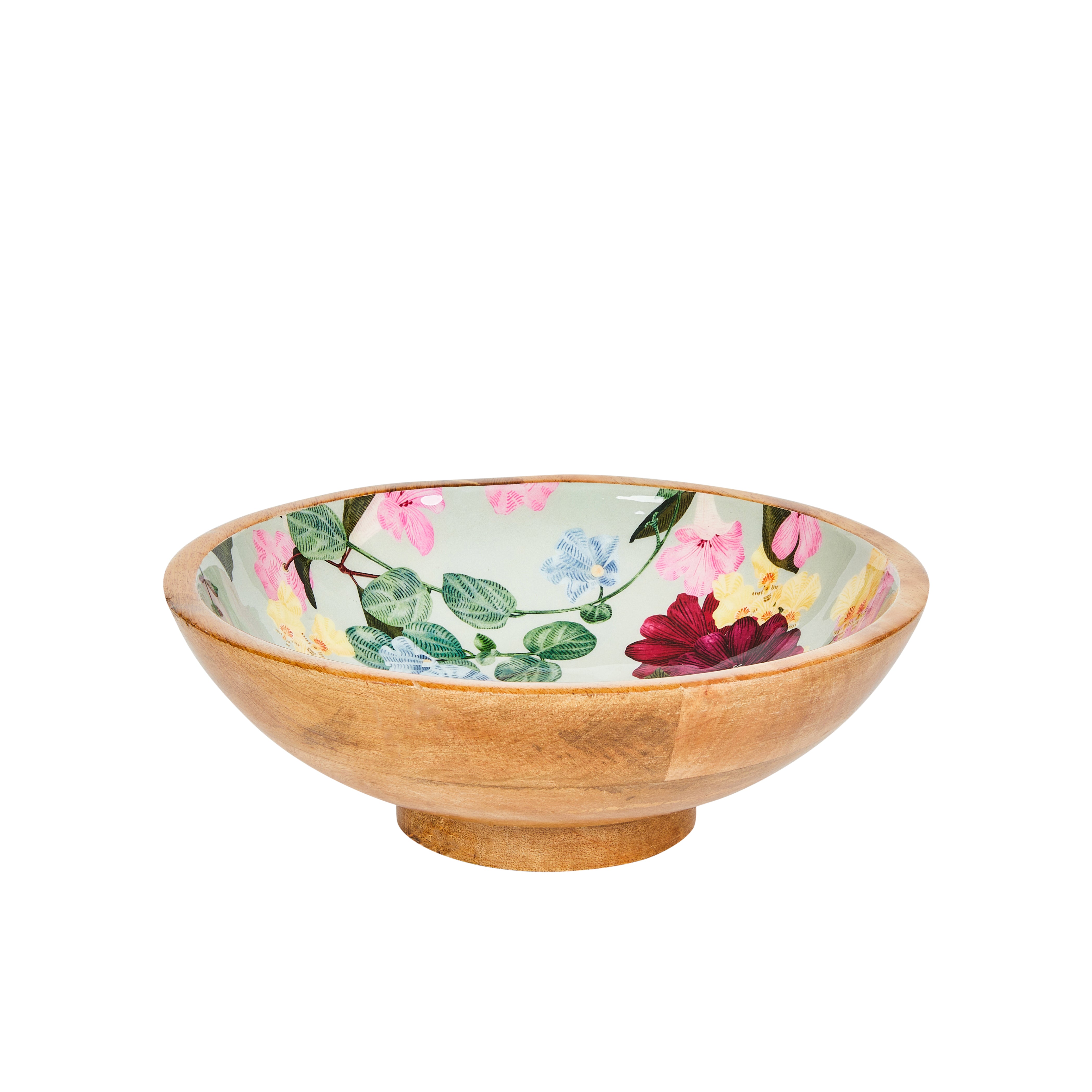 Mangowood Bowl – 25cm Clematis Floral