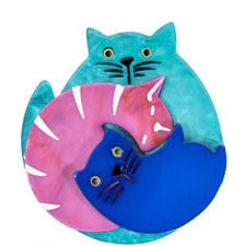 Blue Scarab - Statement Acrylic Cat Trio Brooch-Teal Pink Cobalt