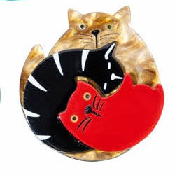Blue Scarab - Statement Acrylic Cat Trio Brooch-Tortoiseshell Black Red