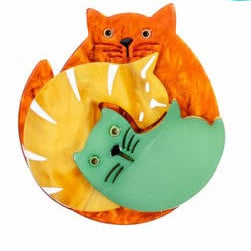 Blue Scarab - Statement Acrylic Cat Trio Brooch-Orange Yellow Green