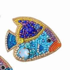 Blue Scarab - Statement Hand Beaded Brooch-Fish Sky Cobalt