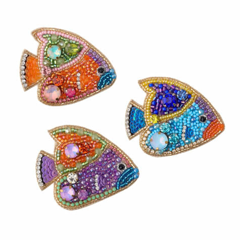 Blue Scarab - Statement Hand Beaded Brooch-Fish Sky Cobalt