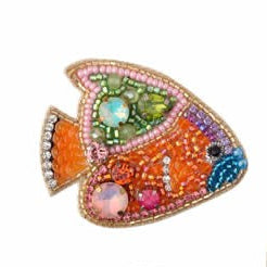 Blue Scarab - Statement Hand Beaded Brooch-Fish Orange Green