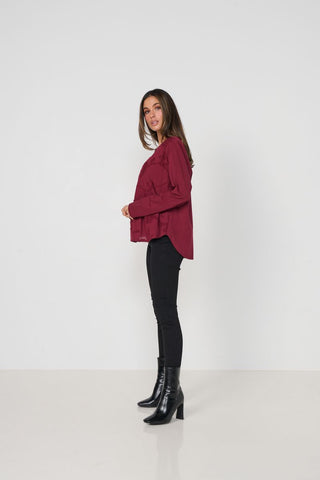 Caju - Floral Applique Front Panel Top-Ruby