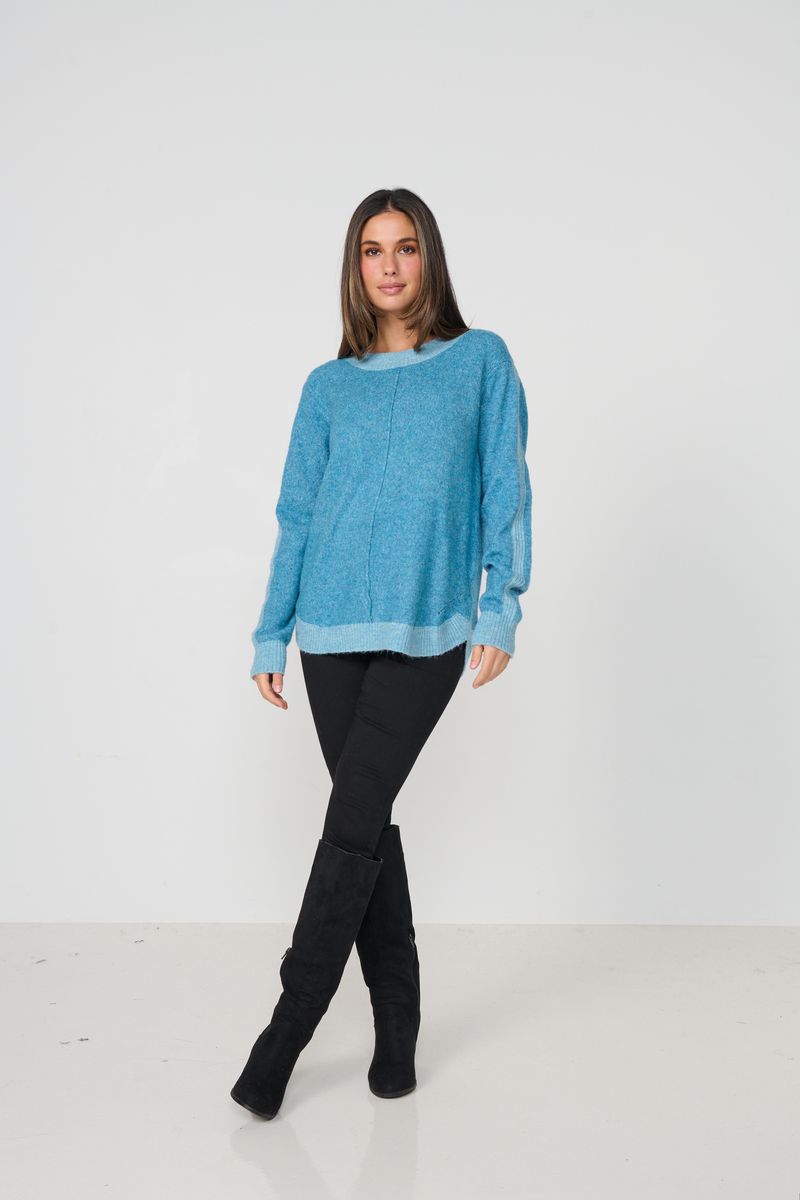 Caju - Scoop Hem Jumper Contrast Trim-Blue