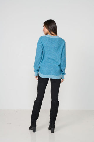 Caju - Scoop Hem Jumper Contrast Trim-Blue