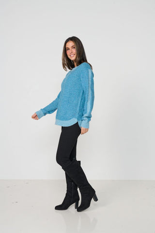 Caju - Scoop Hem Jumper Contrast Trim-Blue