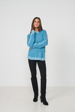 Caju - Scoop Hem Jumper Contrast Trim-Blue
