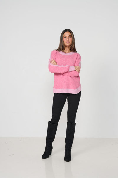Caju - Scoop Hem Jumper Contrast Trim-Pink