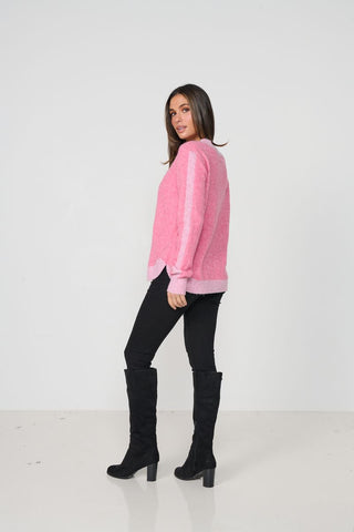 Caju - Scoop Hem Jumper Contrast Trim-Pink