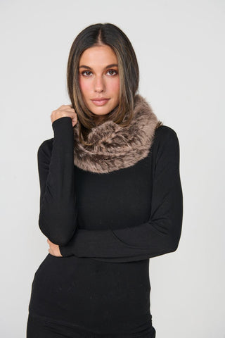 Caju - Full Rabbit Fur Snood-Choc/ Peach