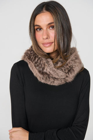 Caju - Full Rabbit Fur Snood-Choc/ Peach