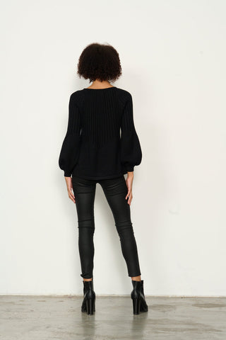 Caju - CZ758 Half Rib Knit Top Black