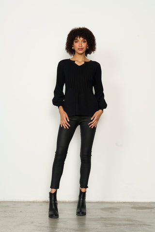Caju - CZ758 Half Rib Knit Top Black