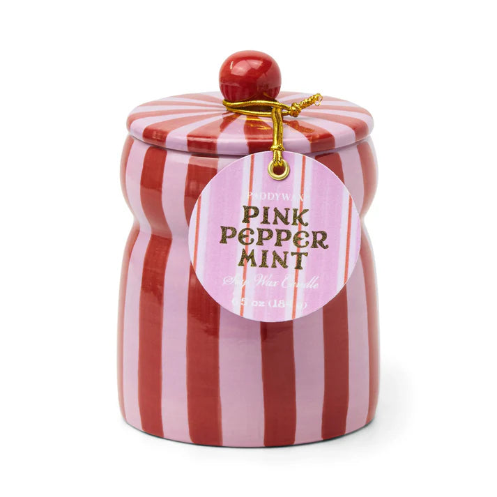 Paddywax - Cabana Pink Peppermint Holiday Candle-Red/Pink Stripe