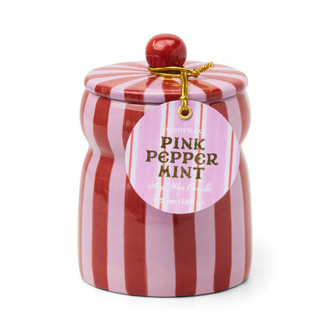 Paddywax - Cabana Pink Peppermint Holiday Candle-Red/Pink Stripe