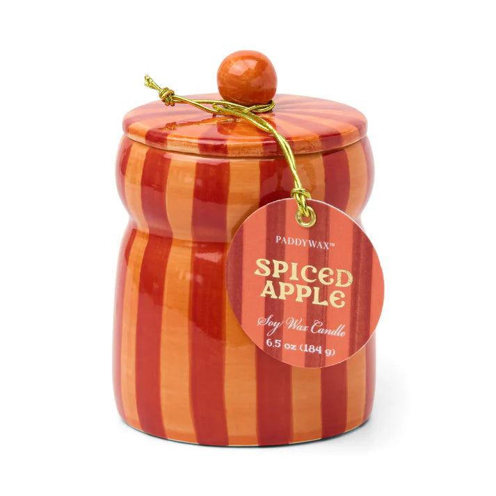 Paddywax - Cabana Spiced Apple Holiday Candle-Red/Coral Stripe