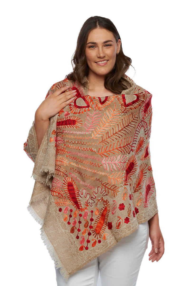 Claire Powell - Wool Embroidered Scarf Camel