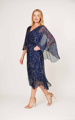 La Strada - Cape Dress Navy/ Gold