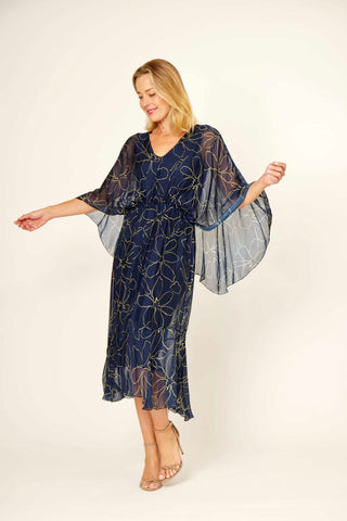 La Strada - Cape Dress Navy/ Gold