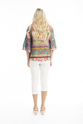 Orientique - Carvalho V Neck Placket Top-Print