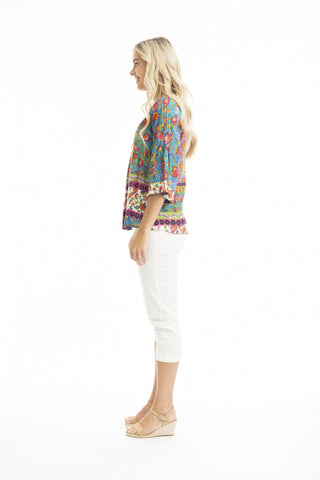 Orientique - Carvalho V Neck Placket Top-Print
