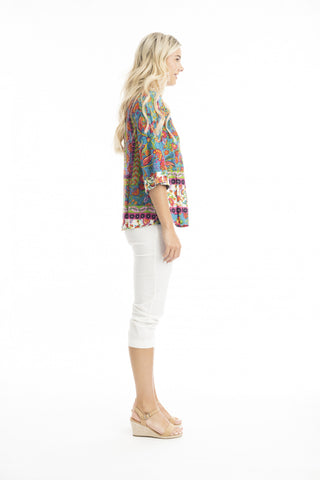 Orientique - Carvalho V Neck Placket Top-Print