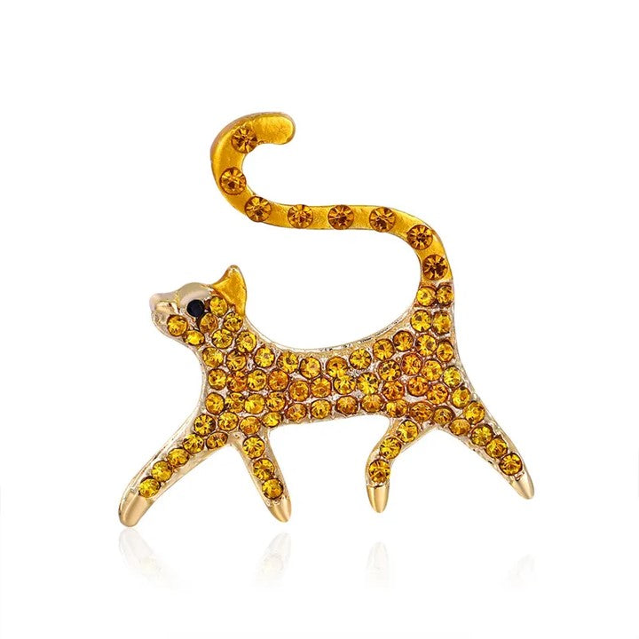 Melange - Cat Crystal Gold Finish Brooch