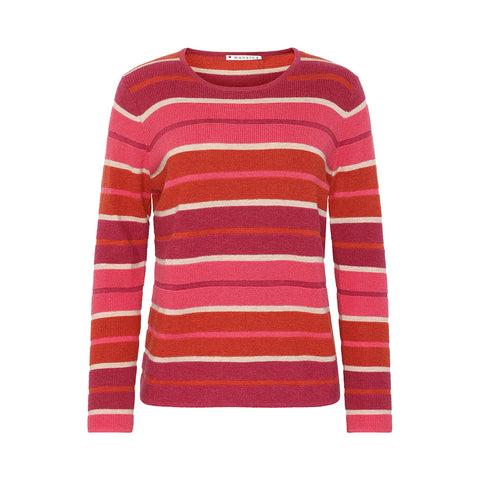 Mansted - Chloe Merino Cotton Stripe Crew Knit-Dark Pink