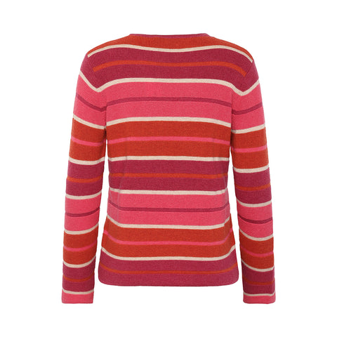 Mansted - Chloe Merino Cotton Stripe Crew Knit-Dark Pink