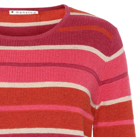 Mansted - Chloe Merino Cotton Stripe Crew Knit-Dark Pink