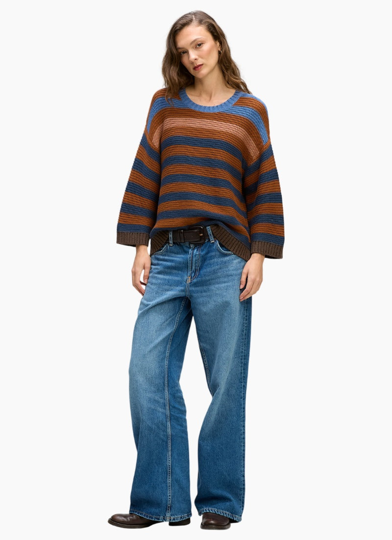 LD+Co - Chunky Stripe Crew Jumper-Nutmeg