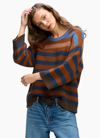 LD+Co - Chunky Stripe Crew Jumper-Nutmeg
